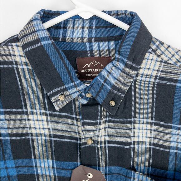 Mountain Ridge Flannel Men's 2XL Button Down Long Sleeve Plaid Blue Black White - Picture 2 of 12